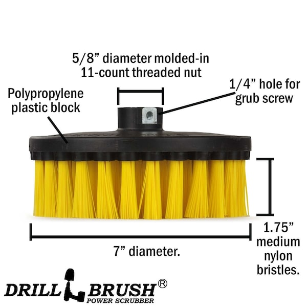 Accesorios para baño Drillbrush - Suministros de limpieza - Cepillo de fregar de 7 pulgadas - 7IN-L-Y-T-DB