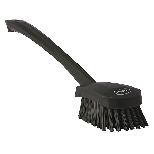 Cepillo para fregar Vikan de 2 3/4 pulgadas, duro, mango de 11 51/64 pulgadas, cerdas de 4 1/2 pulgadas, color negro, de plástico - 41869