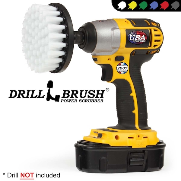 "Suministros de limpieza Drillbrush - Accesorios para barco - Cepillo para taladro - Limpiador de casco - 4IN-LIM-BLANCO-CORTO-QC"