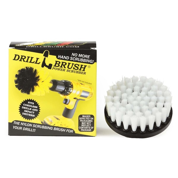 "Suministros de limpieza Drillbrush - Accesorios para barco - Cepillo para taladro - Limpiador de casco - 4IN-LIM-BLANCO-CORTO-QC"