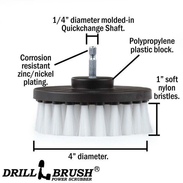 "Suministros de limpieza Drillbrush - Accesorios para barco - Cepillo para taladro - Limpiador de casco - 4IN-LIM-BLANCO-CORTO-QC"