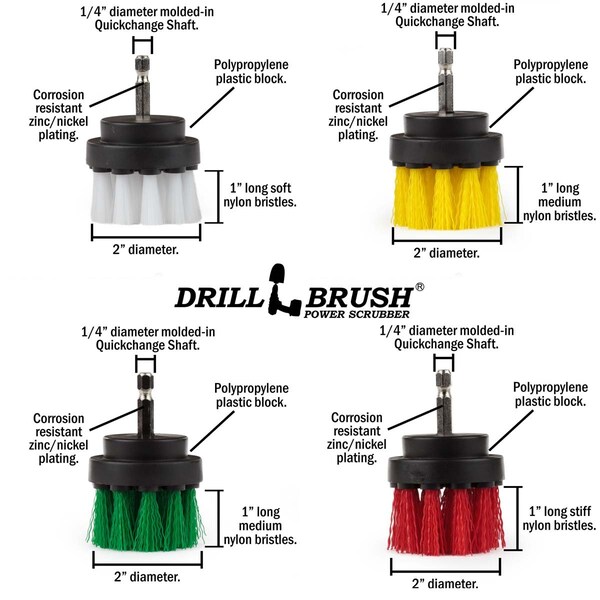 Cepillos de limpieza de pequeño diámetro Drillbrush para usar en alfombras, PK 4 - 2IN-S-GRWY-QC-DB