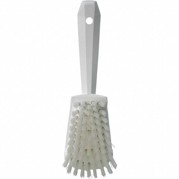 Cepillo de fregar Vikan 3 en W, rígido, mango de 5 57/64 pulgadas de largo, cepillo de 4 1/2 pulgadas de largo, color blanco, de plástico, 10 pulgadas de largo en total - 41925