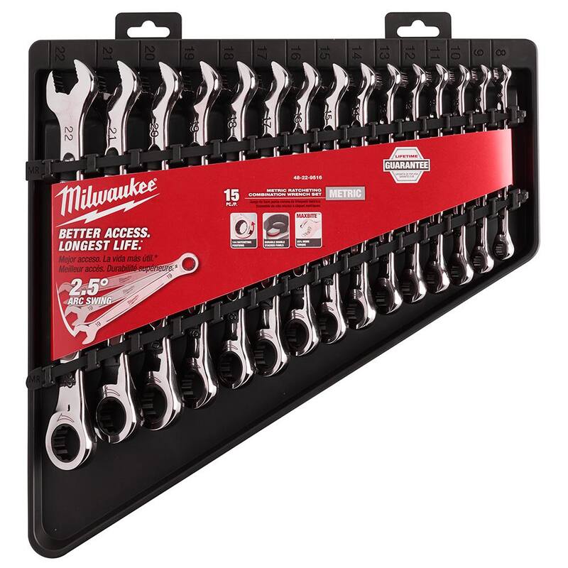 Juego de herramientas mecánicas Milwaukee de llave combinada de trinquete en pulgadas y métricas (30 piezas) - 48-22-9516-48-22-9416