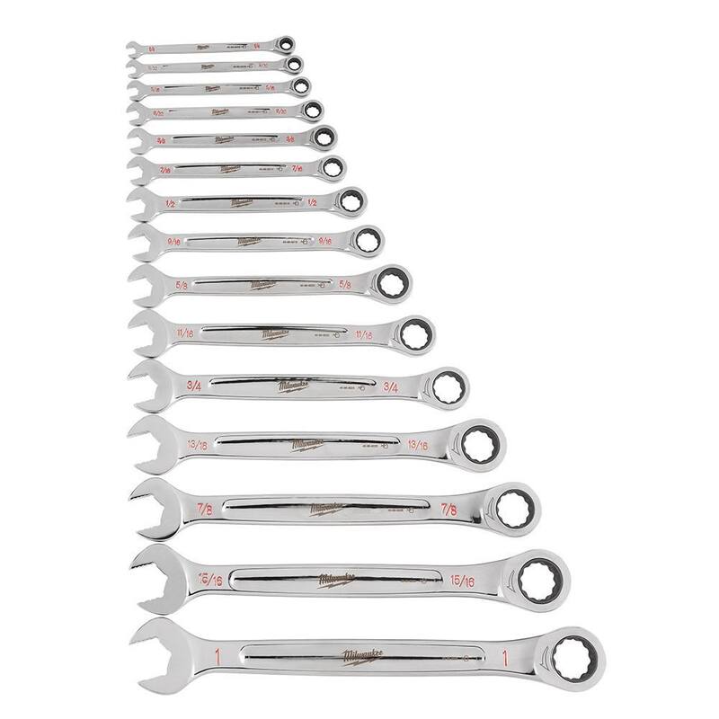 Juego de herramientas mecánicas Milwaukee de llave combinada de trinquete en pulgadas y métricas (30 piezas) - 48-22-9516-48-22-9416