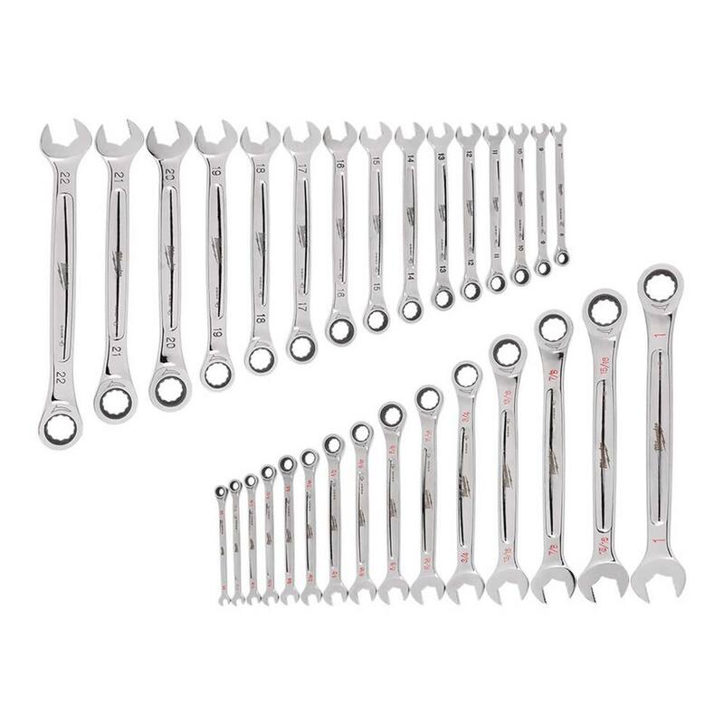 Juego de herramientas mecánicas Milwaukee de llave combinada de trinquete en pulgadas y métricas (30 piezas) - 48-22-9516-48-22-9416