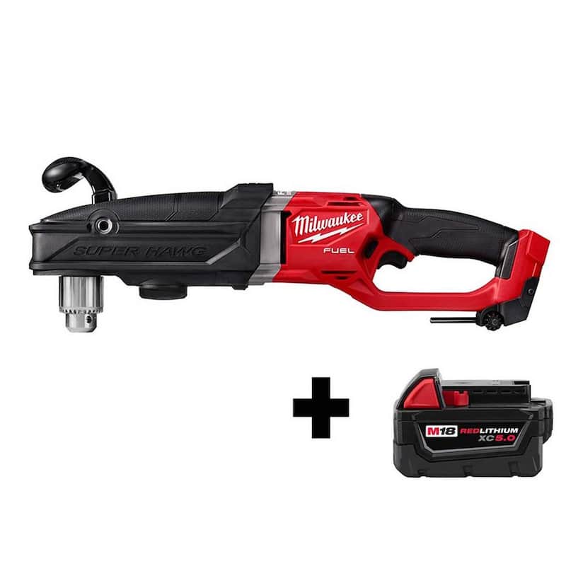 Milwaukee M18 FUEL 18-Volt Lithium-Ion Brushless Cordless GEN 2 Super Hawg Taladro Angular Derecho de 1/2 pulgadas con Batería M18 5.0 Ah - 2809-20-48-11-1850