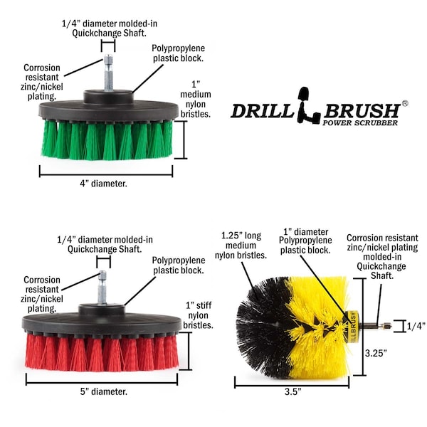 Cepillo para taladro Power Scrubber de Useful Products 7 pulgadas de ancho 5 pulgadas de largo, variedad - SW2YOG4R5M-L2K-7X-QC-DB