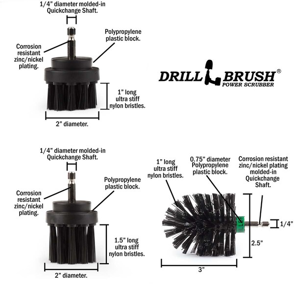 Cepillo Eléctrico para Taladro Power Scrubber de Useful Products 5 in de ancho 7 in de largo, Negro - K-542OMS-2L-QC-DB