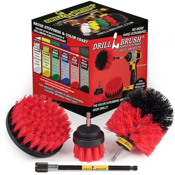 Cepillo de Taladro Power Scrubber Por Useful Products 5 en A 5 en L Cepillo, Rojo - R-S-42O-5X-QC-DB