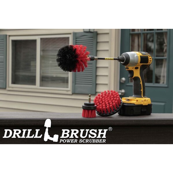 Cepillo de Taladro Power Scrubber Por Useful Products 5 en A 5 en L Cepillo, Rojo - R-S-42O-5X-QC-DB