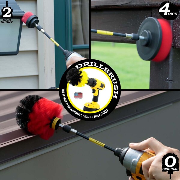 Cepillo de Taladro Power Scrubber Por Useful Products 5 en A 5 en L Cepillo, Rojo - R-S-42O-5X-QC-DB