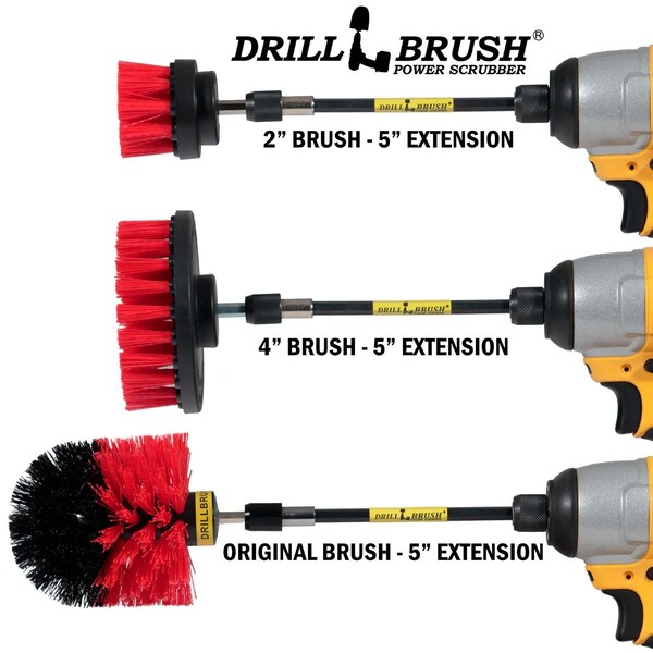 Cepillo de Taladro Power Scrubber Por Useful Products 5 en A 5 en L Cepillo, Rojo - R-S-42O-5X-QC-DB