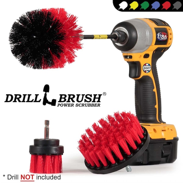 Cepillo de Taladro Power Scrubber Por Useful Products 5 en A 5 en L Cepillo, Rojo - R-S-42O-5X-QC-DB
