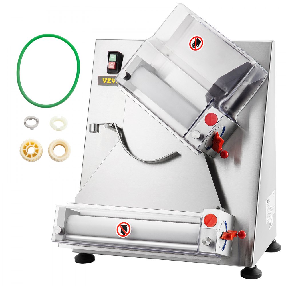 VEVOR Pizza Dough Roller Sheeter, Max 12" Automatic Commercial Dough Roller Sheeter, 370W Electric Pizza Dough Roller Stainless Steel, Suitable for Noodle Pizza Bread and Pasta Maker Equipment - YMJ30CMPSBAPD3001V1