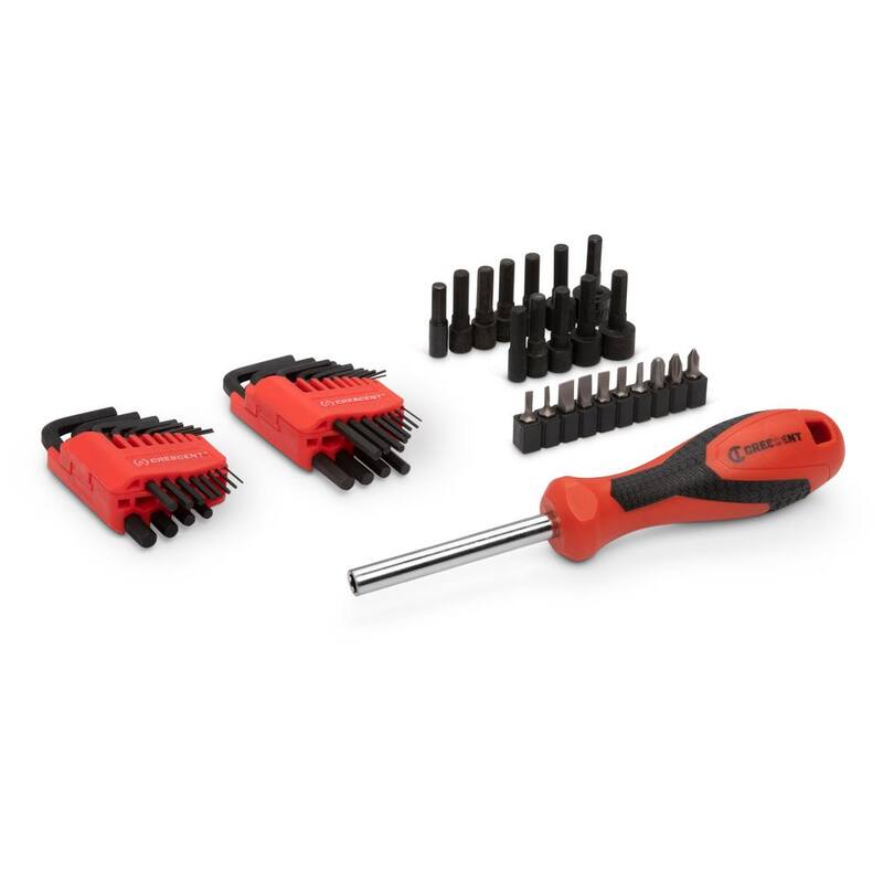 Juego de herramientas para mecánicos Crescent de 1/4 pulg. y 3/8 pulg. de 6 y 12 puntos estándar y profundos SAE/Métricas con estuche (121 piezas) - CTK121C