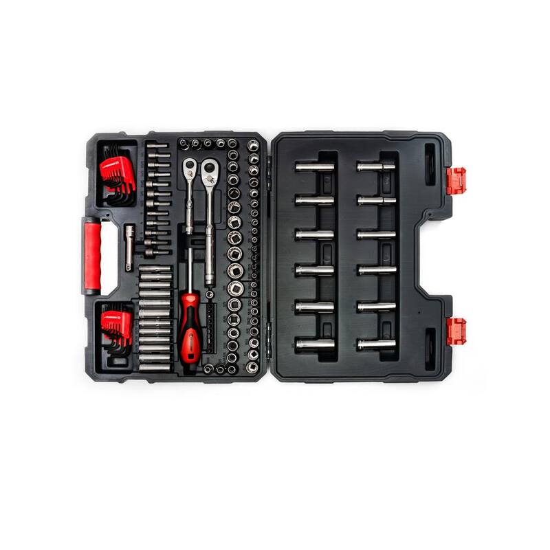 Juego de herramientas para mecánicos Crescent de 1/4 pulg. y 3/8 pulg. de 6 y 12 puntos estándar y profundos SAE/Métricas con estuche (121 piezas) - CTK121C