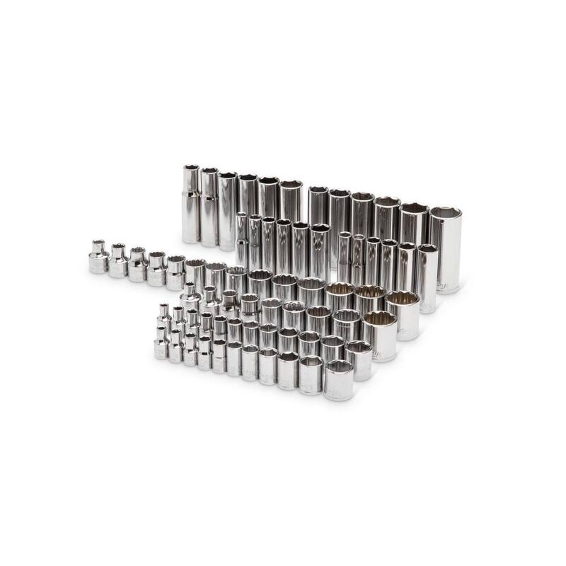 Juego de herramientas para mecánicos Crescent de 1/4 pulg. y 3/8 pulg. de 6 y 12 puntos estándar y profundos SAE/Métricas con estuche (121 piezas) - CTK121C