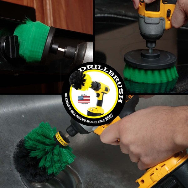 Cepillo eléctrico para taladro Power Scrubber de Useful Products 5 in W 5 in L, verde - G-S-4CO-QC-DB