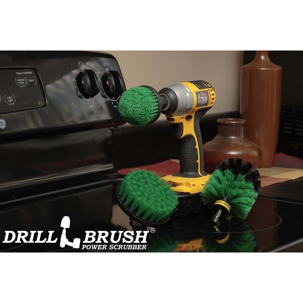 Cepillo eléctrico para taladro Power Scrubber de Useful Products 5 in W 5 in L, verde - G-S-4CO-QC-DB