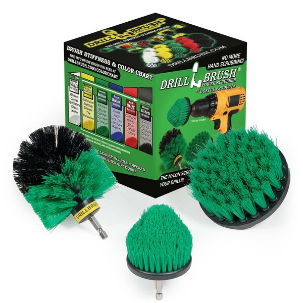 Cepillo eléctrico para taladro Power Scrubber de Useful Products 5 in W 5 in L, verde - G-S-4CO-QC-DB