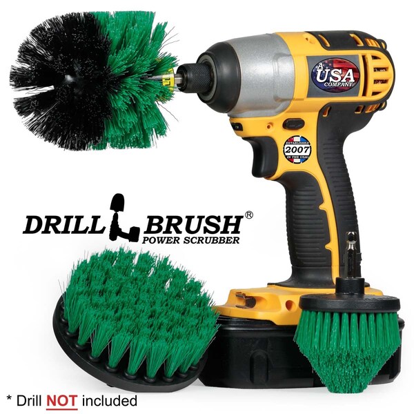 Cepillo eléctrico para taladro Power Scrubber de Useful Products 5 in W 5 in L, verde - G-S-4CO-QC-DB