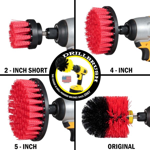 Cepillo taladro Power Scrubber de Useful Products 7 pulgadas de ancho y 5 pulgadas de largo, color rojo - R-S-542O-QC-DB