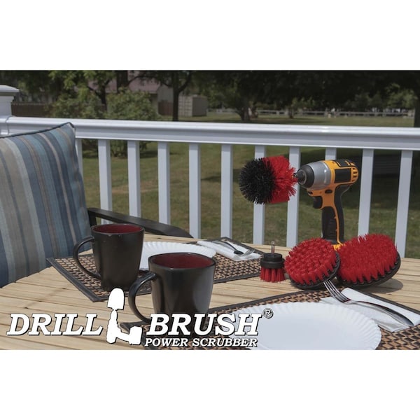 Cepillo taladro Power Scrubber de Useful Products 7 pulgadas de ancho y 5 pulgadas de largo, color rojo - R-S-542O-QC-DB