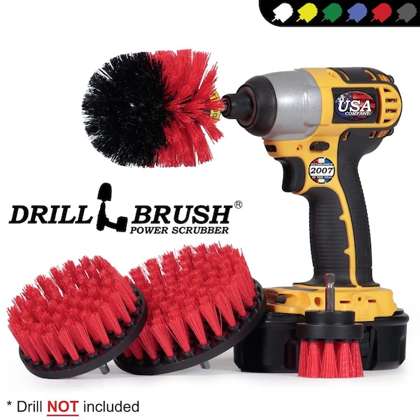 Cepillo taladro Power Scrubber de Useful Products 7 pulgadas de ancho y 5 pulgadas de largo, color rojo - R-S-542O-QC-DB