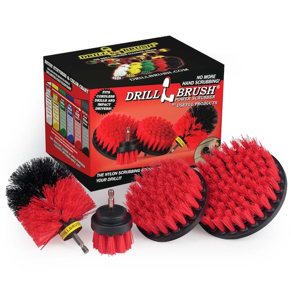 Cepillo taladro Power Scrubber de Useful Products 7 pulgadas de ancho y 5 pulgadas de largo, color rojo - R-S-542O-QC-DB