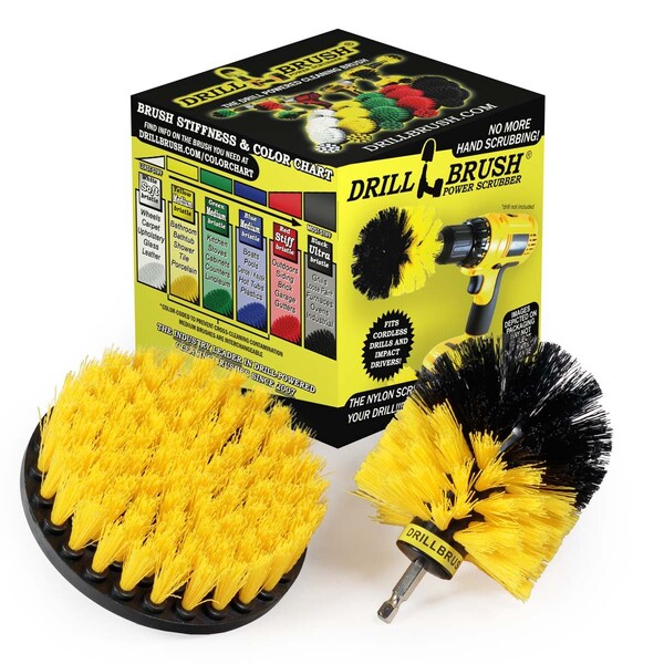 Cepillo de Taladro Power Scrubber de Useful Products, 5 pulgadas de ancho x 5 pulgadas de largo, amarillo - Y-S-5O-QC-DB