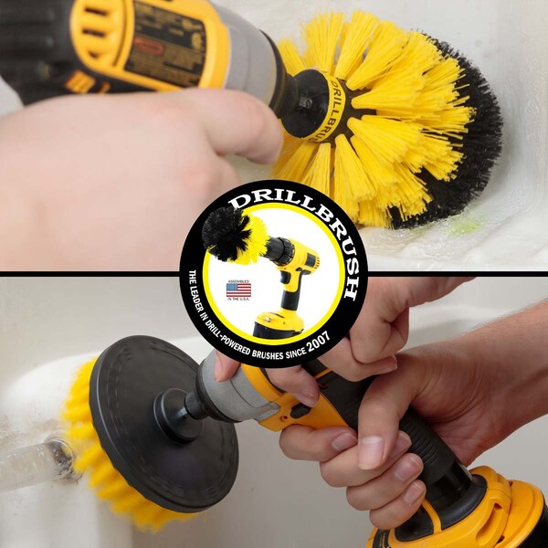 Cepillo de Taladro Power Scrubber de Useful Products, 5 pulgadas de ancho x 5 pulgadas de largo, amarillo - Y-S-5O-QC-DB