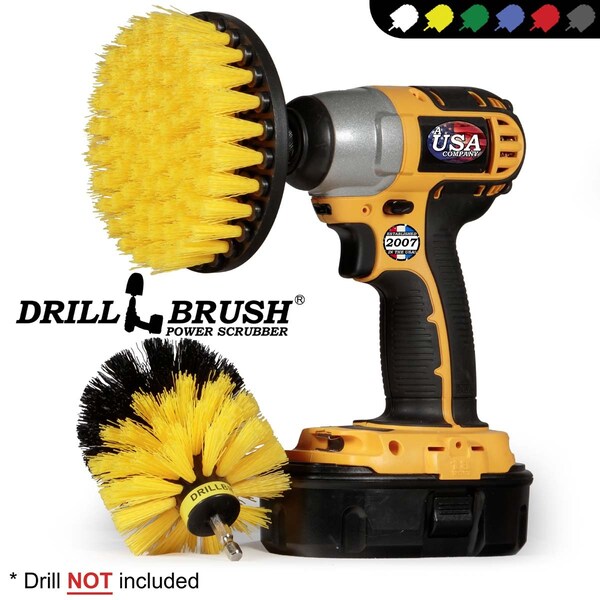 Cepillo de Taladro Power Scrubber de Useful Products, 5 pulgadas de ancho x 5 pulgadas de largo, amarillo - Y-S-5O-QC-DB