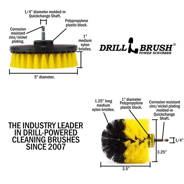 Cepillo de Taladro Power Scrubber de Useful Products, 5 pulgadas de ancho x 5 pulgadas de largo, amarillo - Y-S-5O-QC-DB