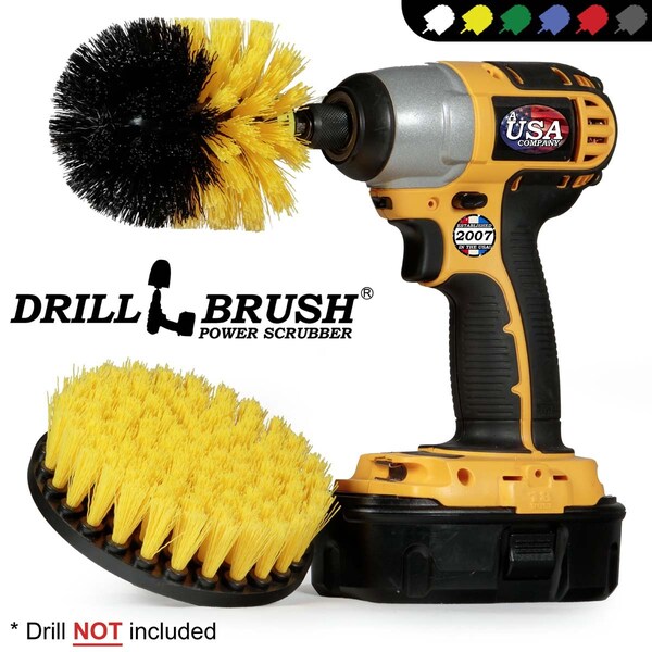 Cepillo de Taladro Power Scrubber de Useful Products, 5 pulgadas de ancho x 5 pulgadas de largo, amarillo - Y-S-5O-QC-DB