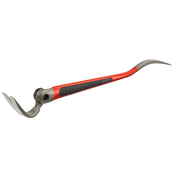 Hultafors Wrecking Bar, 25.197 in L, Adjustable Claw, Chisel, Curved Tip, Rubber/Steel, Red - 824115U