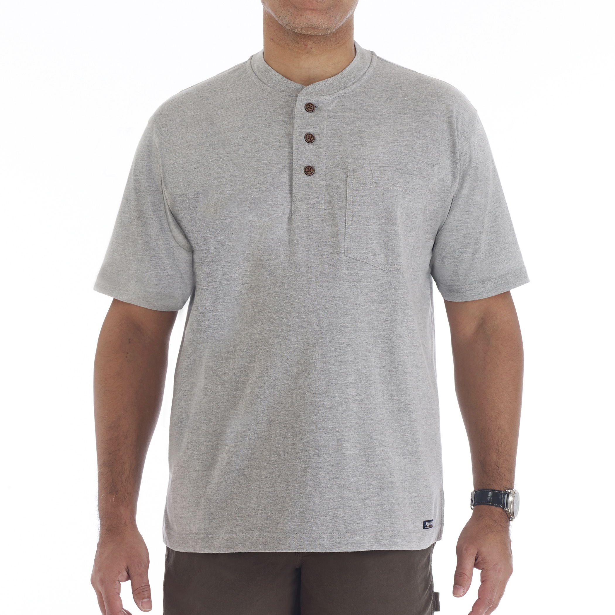 Playera Henley Gris de Tejido de Punto para Hombre de Smith's Workwear (2XL)