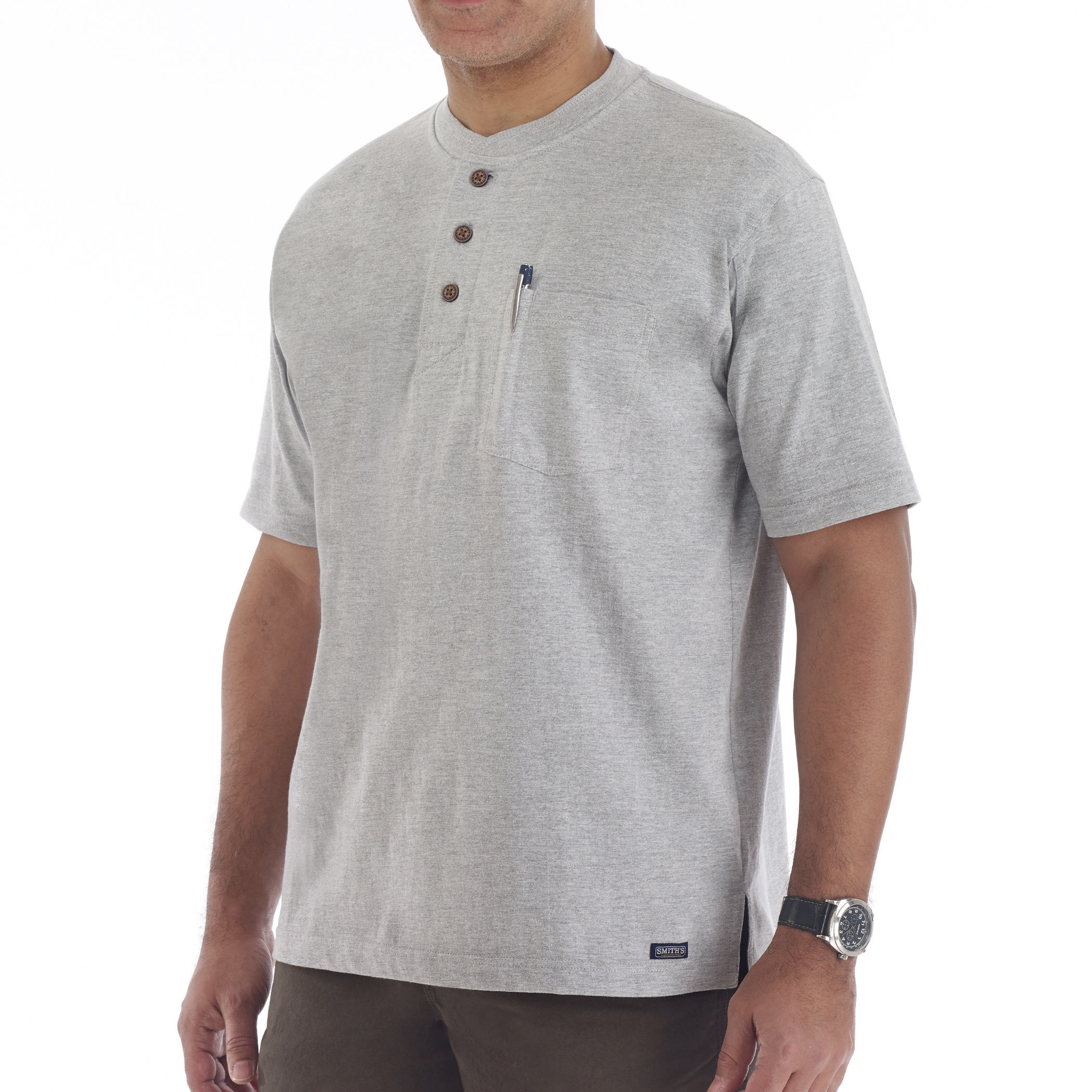 Playera Henley Gris de Tejido de Punto para Hombre de Smith's Workwear (2XL)