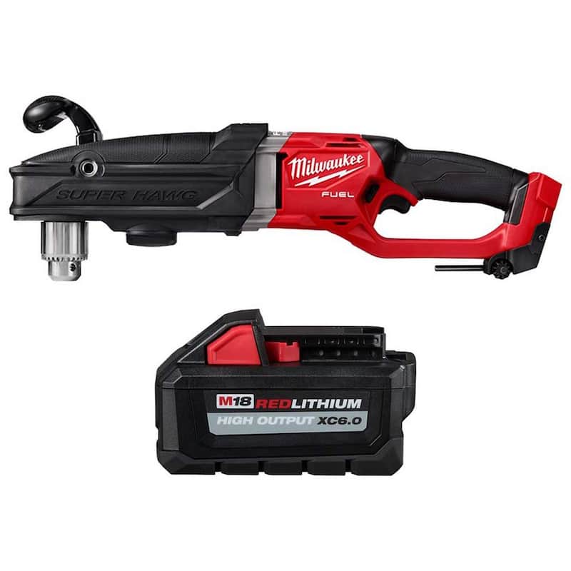 Broca angular derecha Milwaukee M18 FUEL 18V de iones de litio sin escobillas GEN 2 SUPER HAWG de 1/2 pulgada con batería de 6.0 ah - 2809-20-48-11-1865
