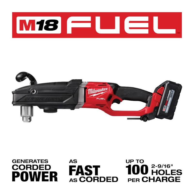 Broca angular derecha Milwaukee M18 FUEL 18V de iones de litio sin escobillas GEN 2 SUPER HAWG de 1/2 pulgada con batería de 6.0 ah - 2809-20-48-11-1865