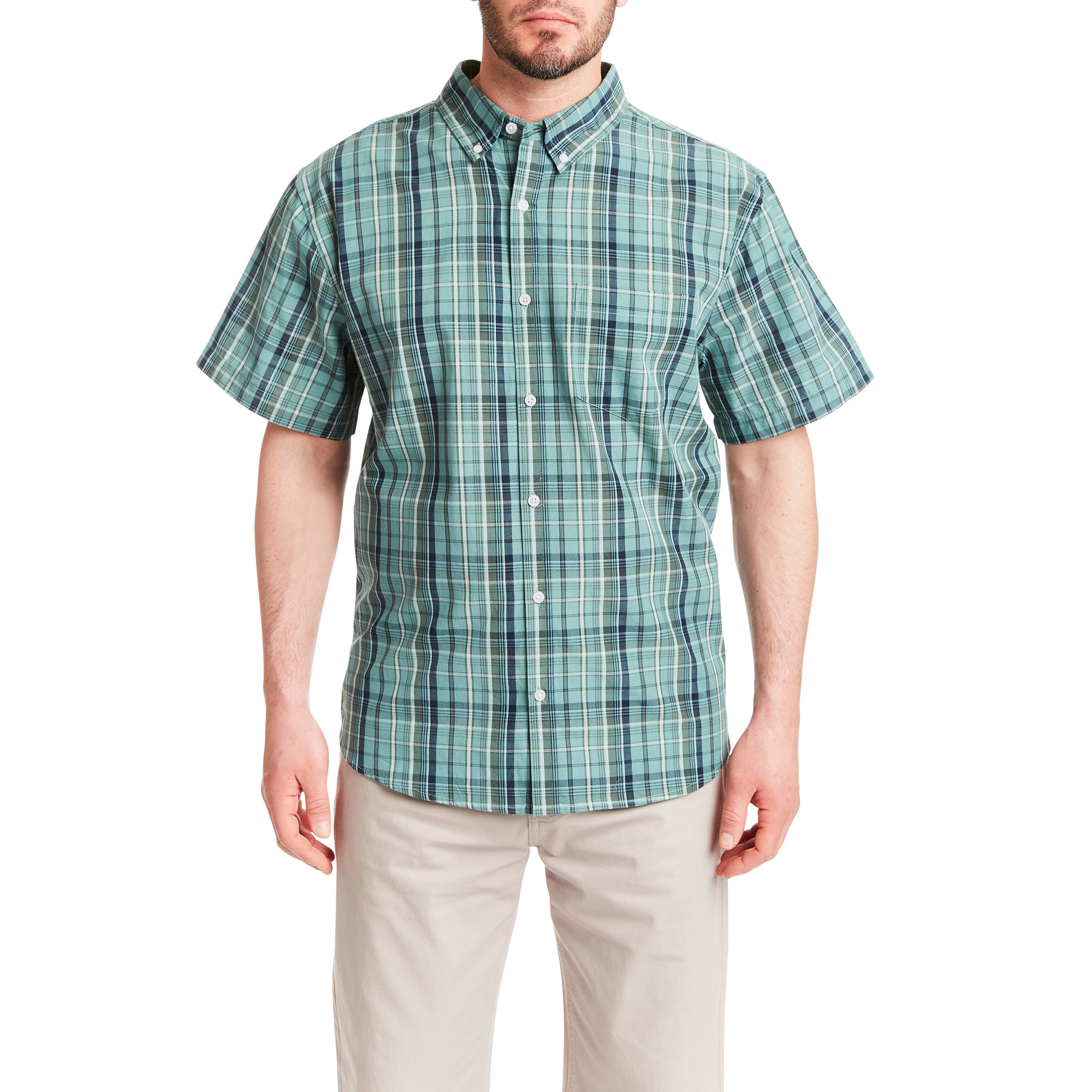 Playera de manga corta a cuadros verde para hombre de Smith's Workwear (Mediana)