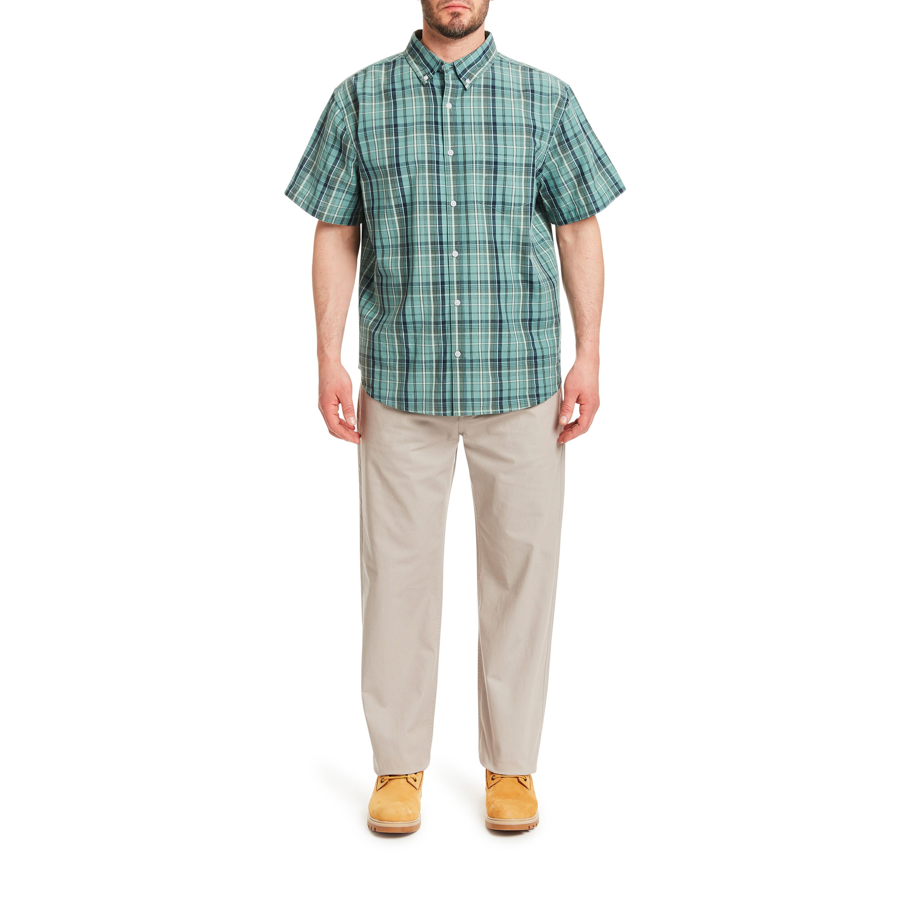 Playera de manga corta a cuadros verde para hombre de Smith's Workwear (Mediana)