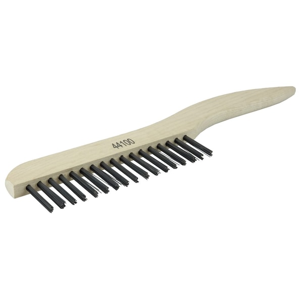 Cepillo de alambre Weiler, Relleno de acero al carbono de .012, Mango para zapatos, 1 x 17 hileras - 44100