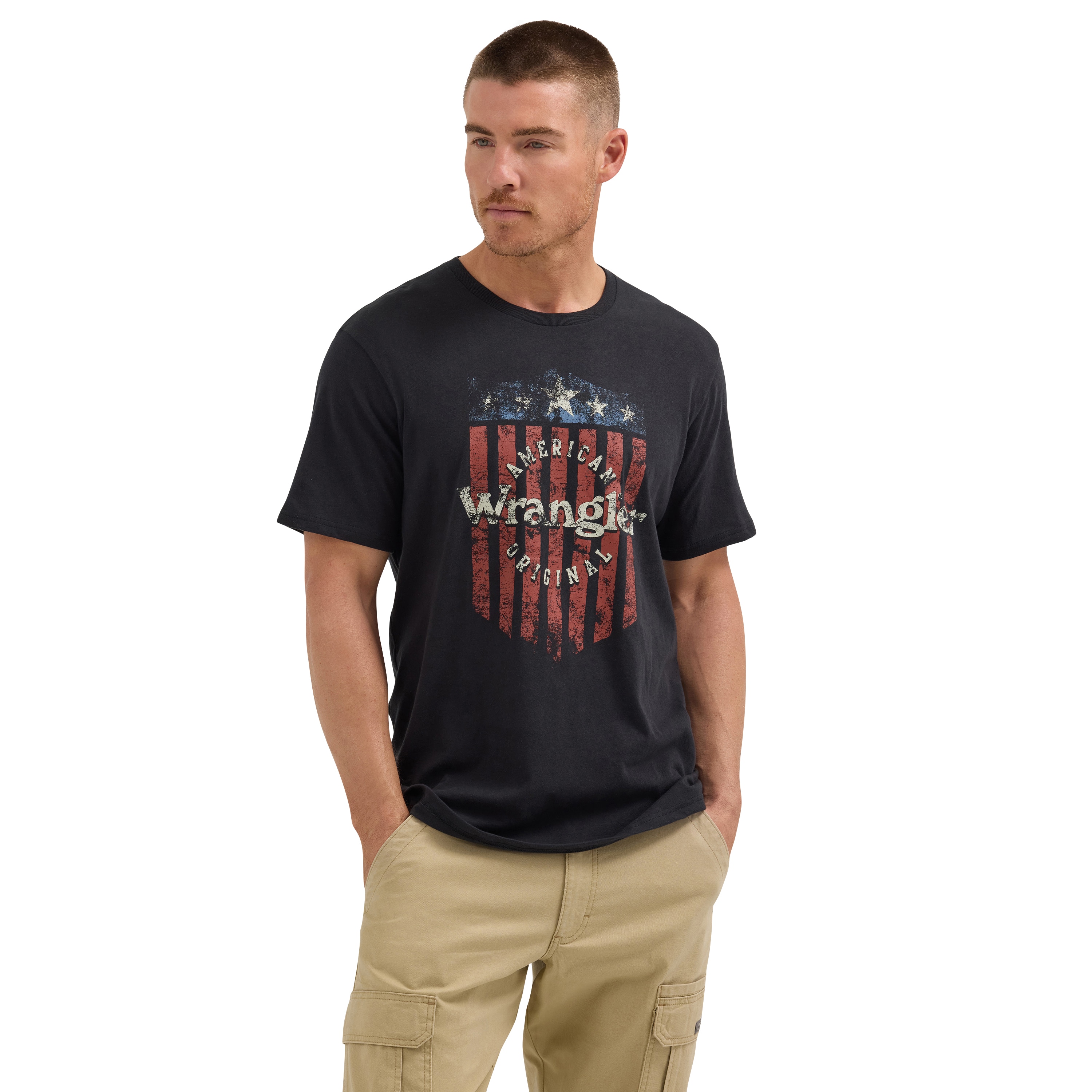 Playera de manga corta negra de punto para hombre Wrangler (Mediana) 112361697-M