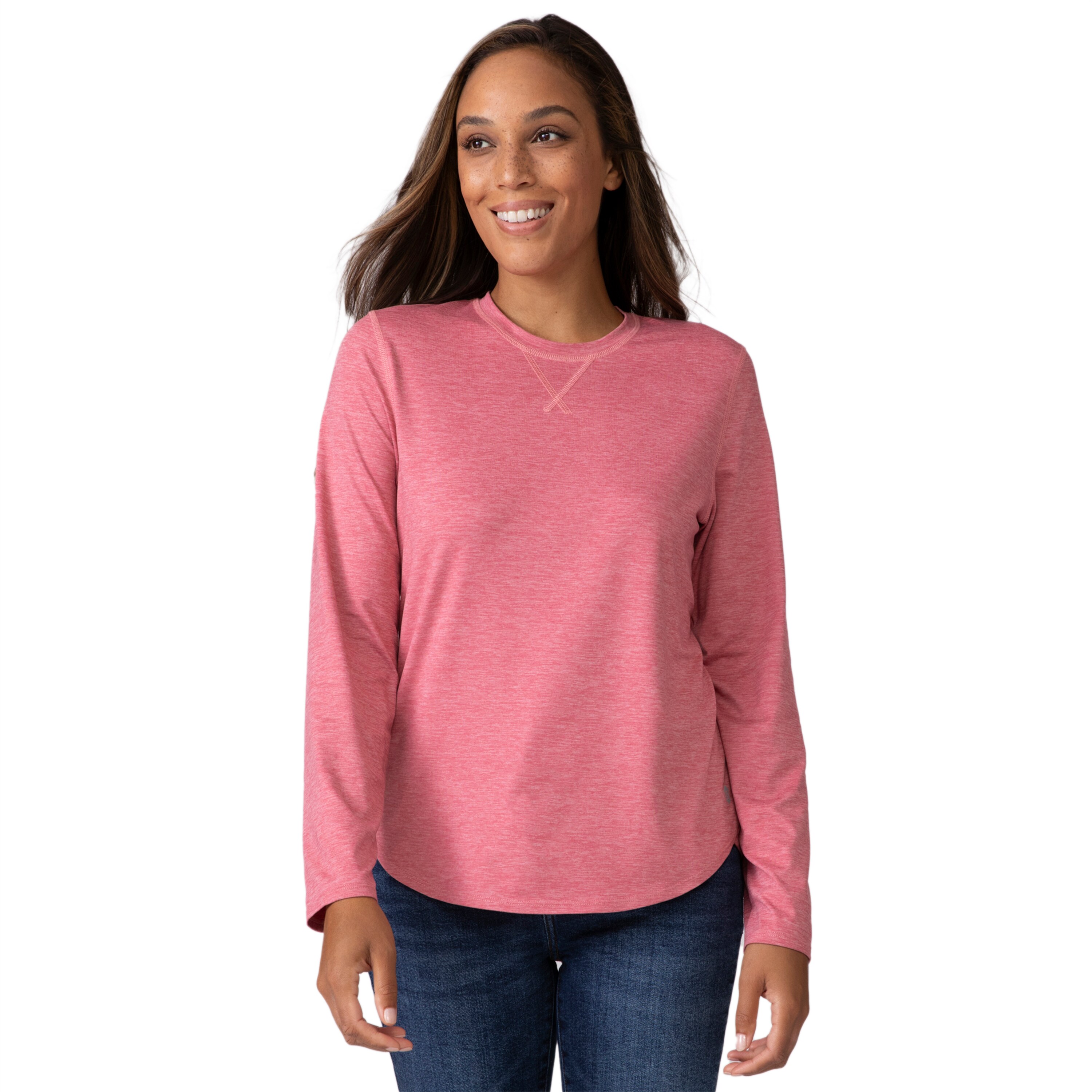 Jersey de manga larga rosa tejido para mujer de Free Country (Talla Mediana)