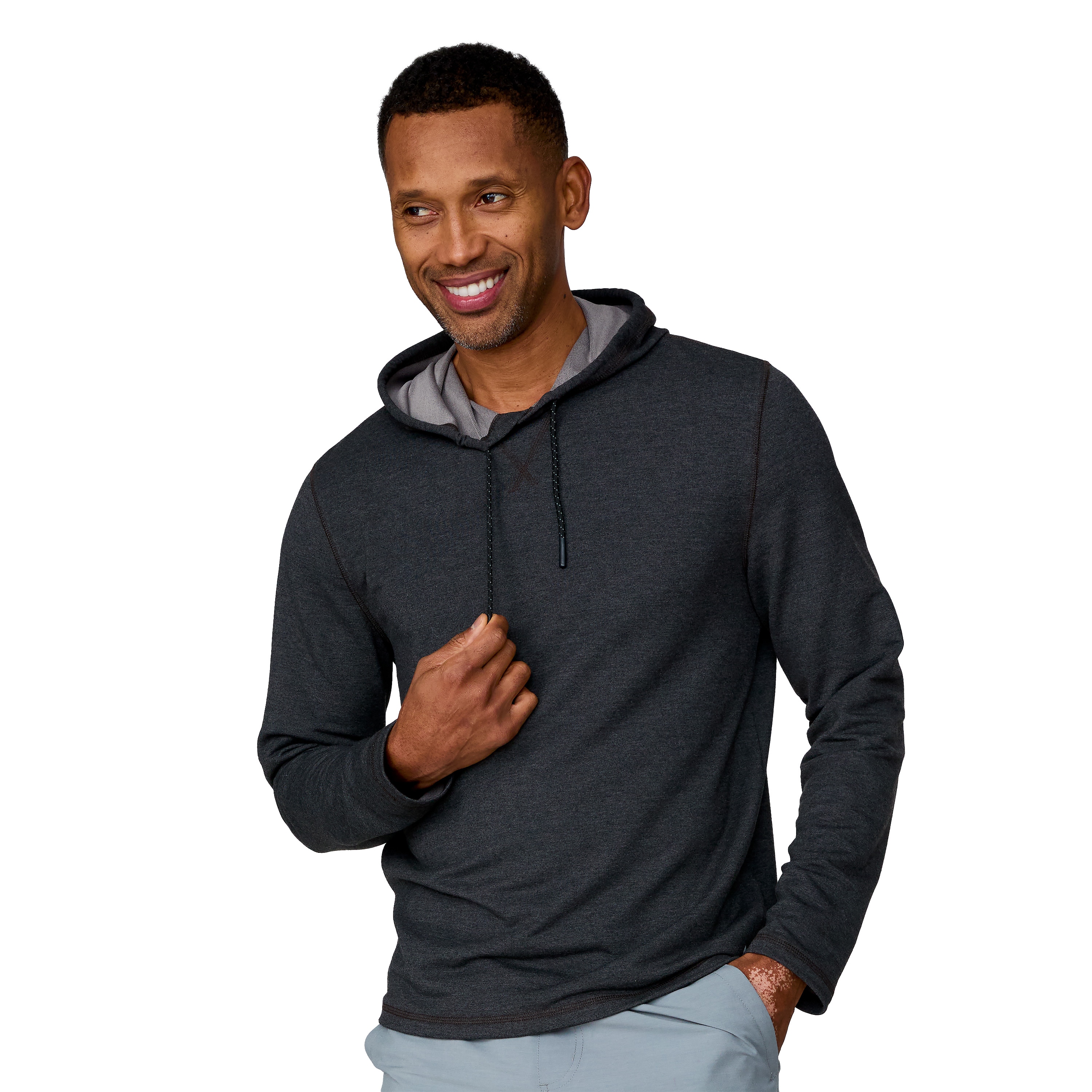 Sudadera negra de punto para hombre con capucha y mangas largas de Free Country (talla grande) 16KMAS5554 en color CARBÓN.