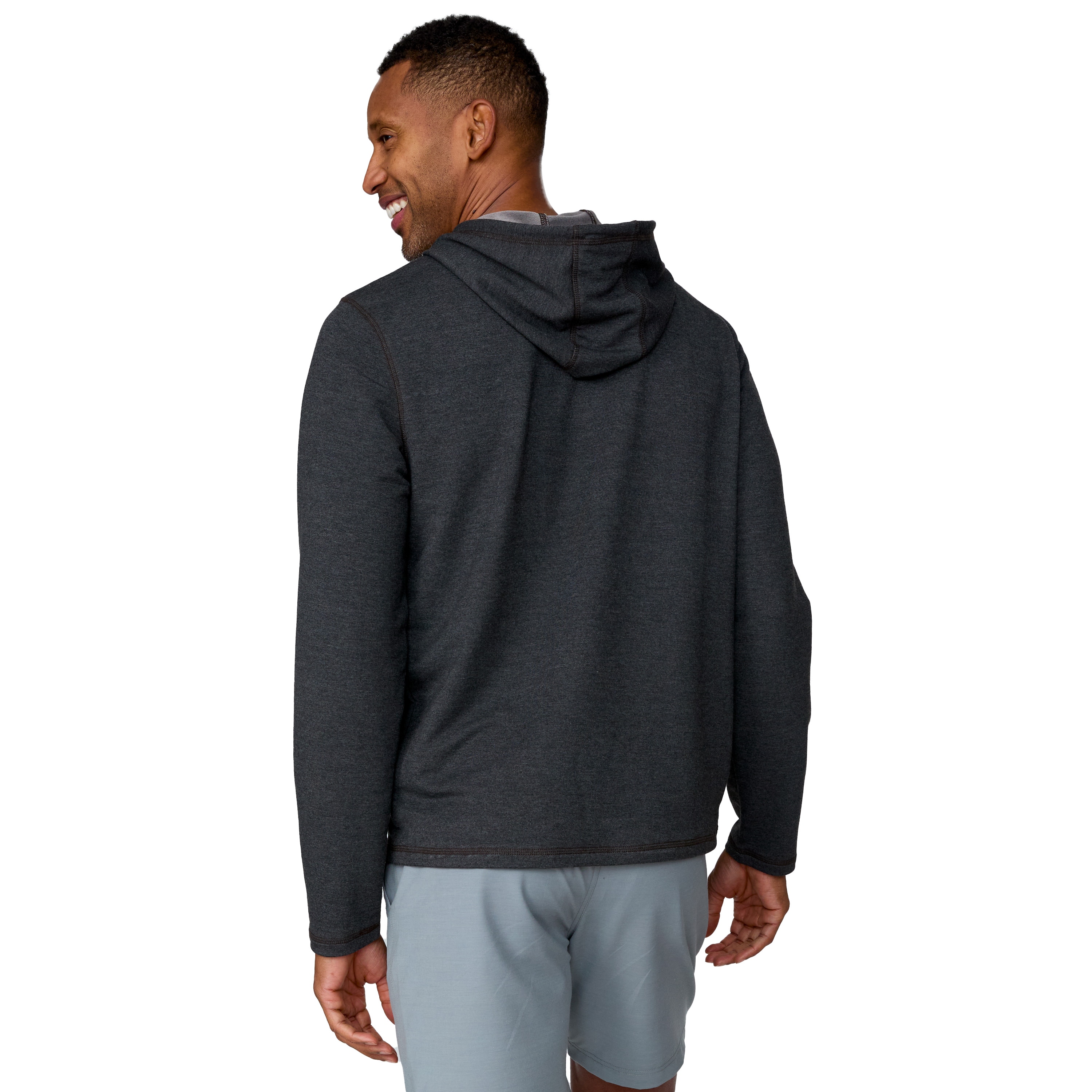 Sudadera negra de punto para hombre con capucha y mangas largas de Free Country (talla grande) 16KMAS5554 en color CARBÓN.