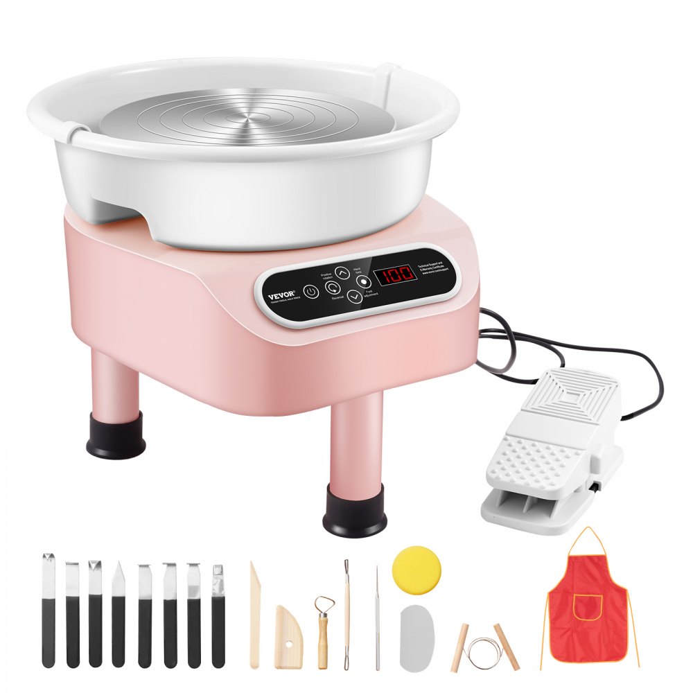 VEVOR Pottery Wheel, 11 inch Pottery Forming Machine, Direct Drive Ceramic Wheel with 3 Support Legs for DIY Art Craft, 450W Electric Wheel for Pottery with Foot Pedal and LCD Touch Screen, Pink - ZQLPJSJS11YC8MY3AV1