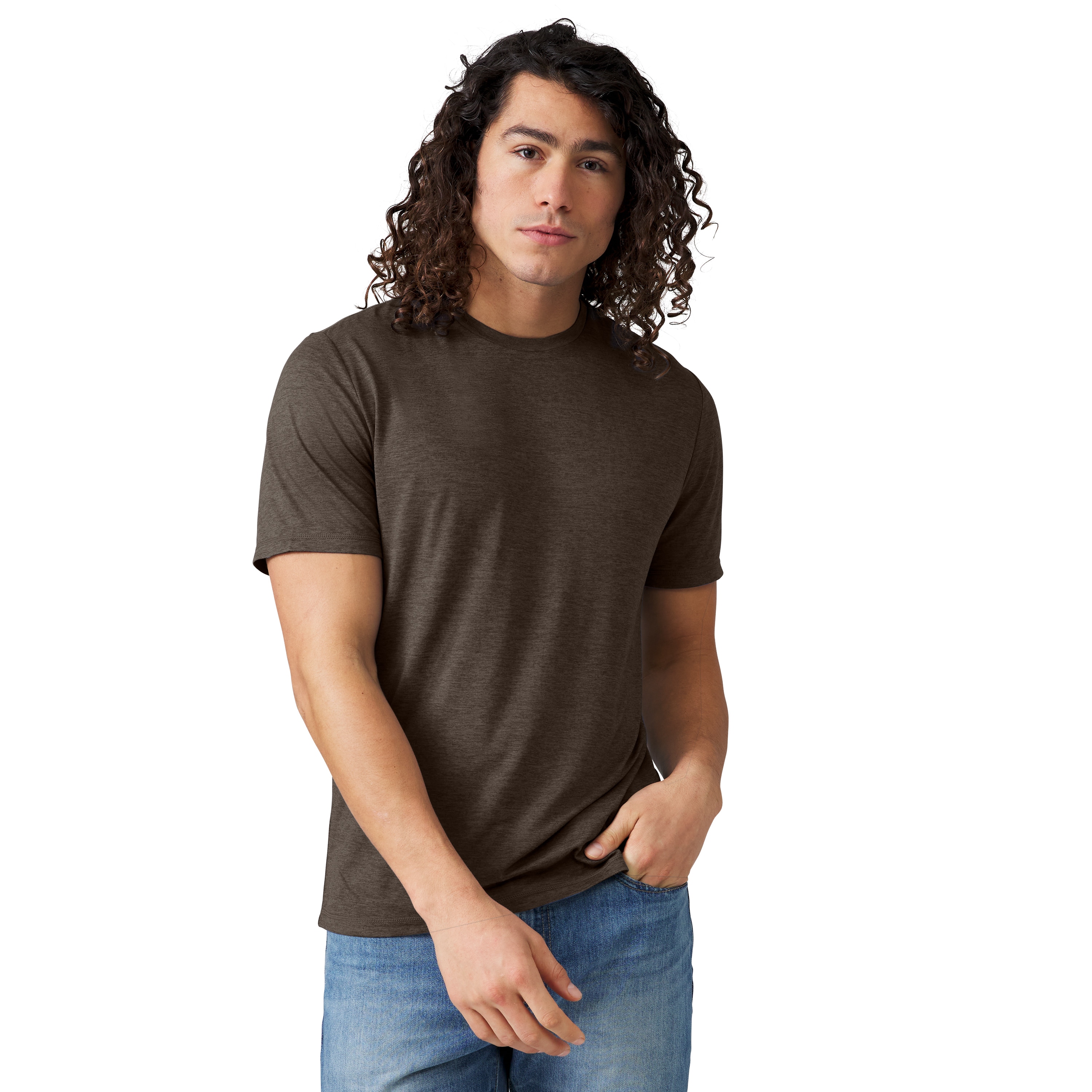 Playera sólida de manga corta de punto café para hombre de Free Country (XL)