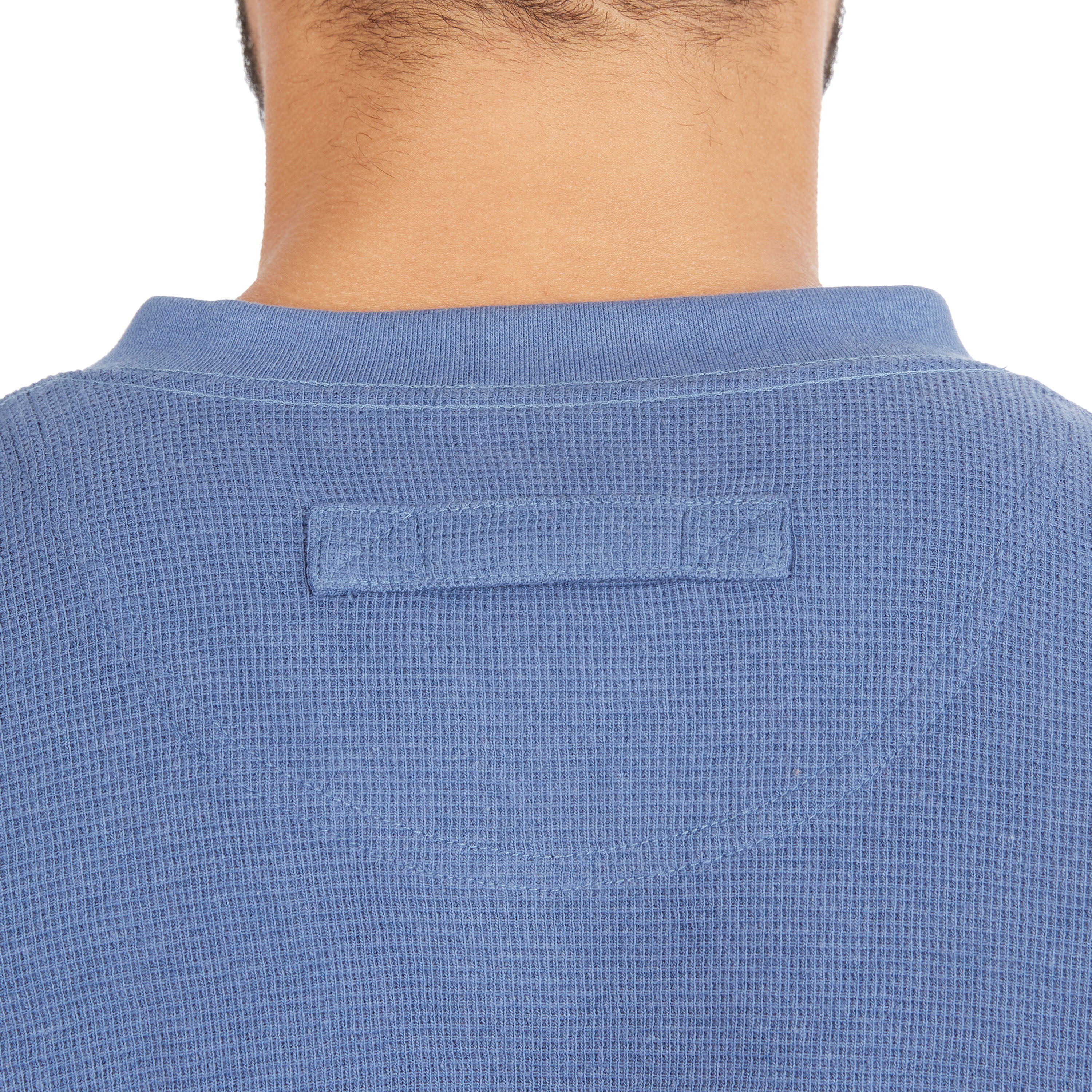 Playera de manga larga Henley azul de punto para hombre de Smith's Workwear (Talla Mediana)